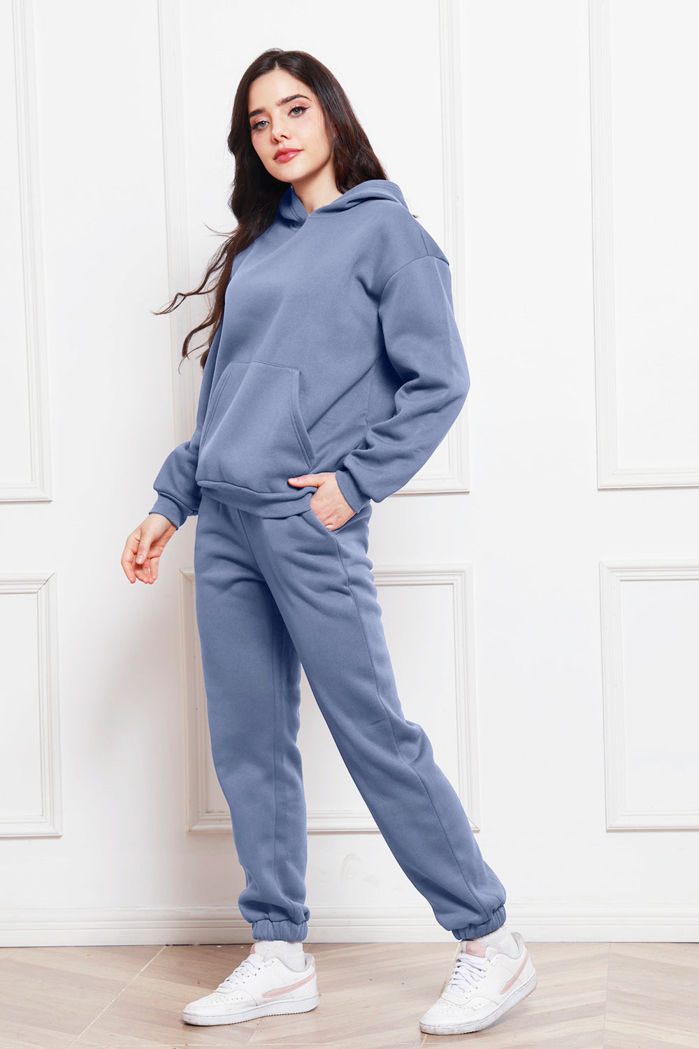 Drop Shoulder Long Sleeve Hoodie and Pants Set - The Boutie Shop