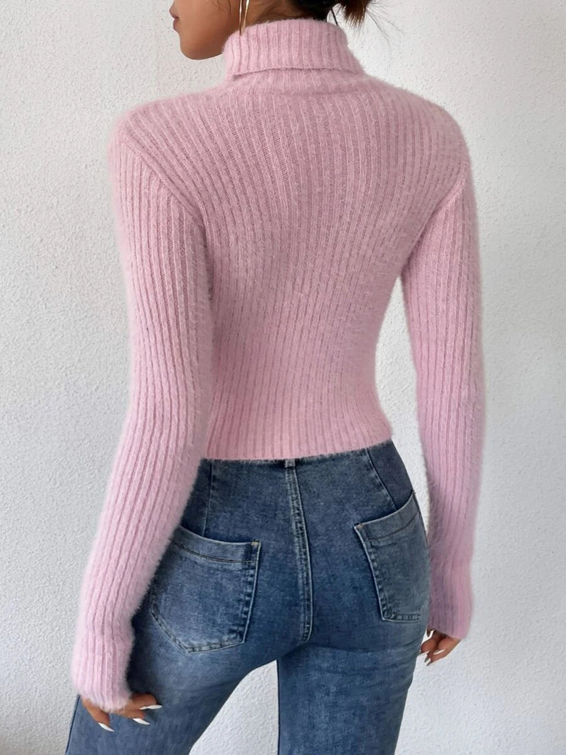 Ribbed Turtleneck Long Sleeve Sweater - The Boutie Shop