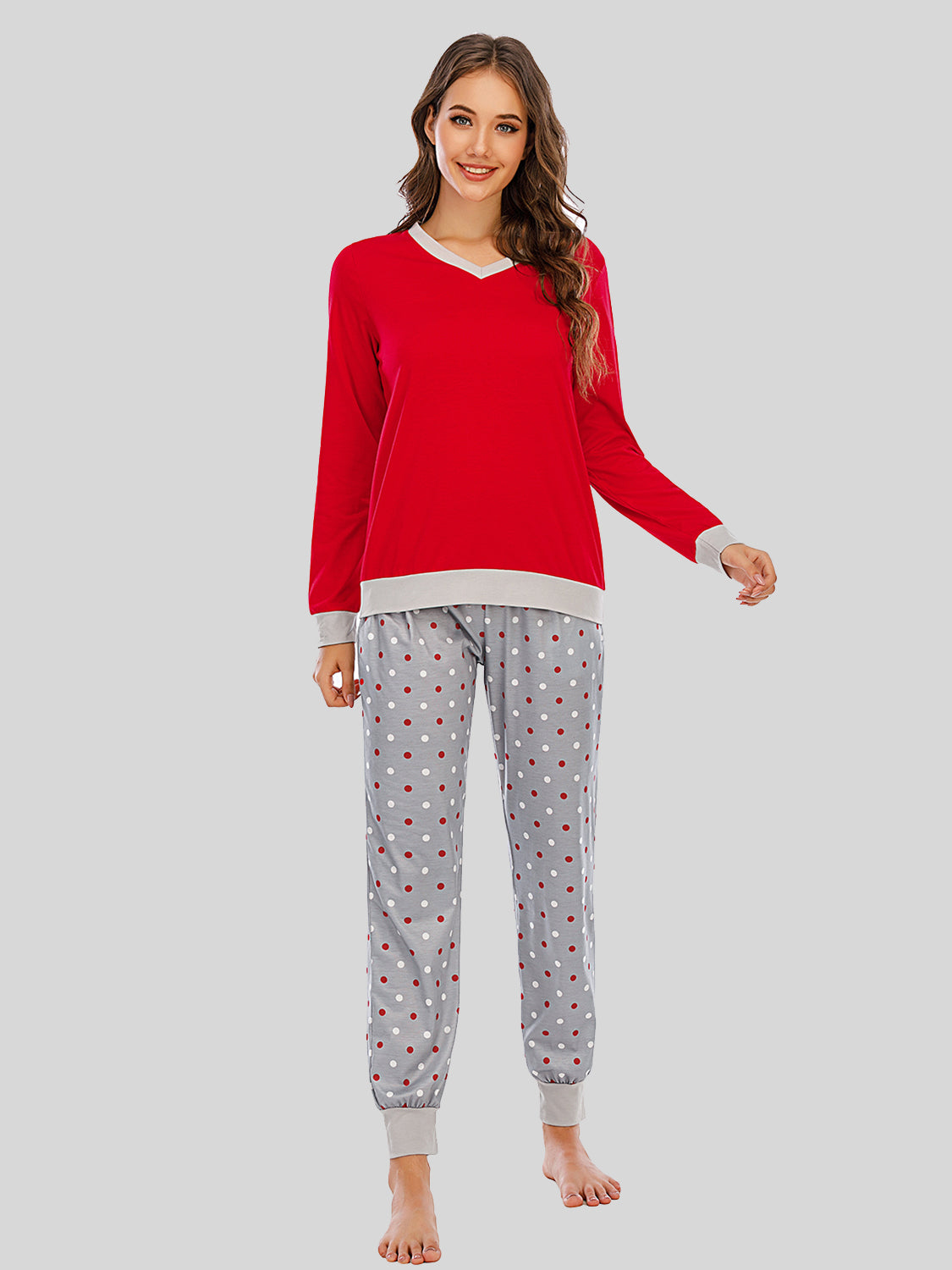 Long Sleeve Top and Polka Dot Pants Set - The Boutie Shop