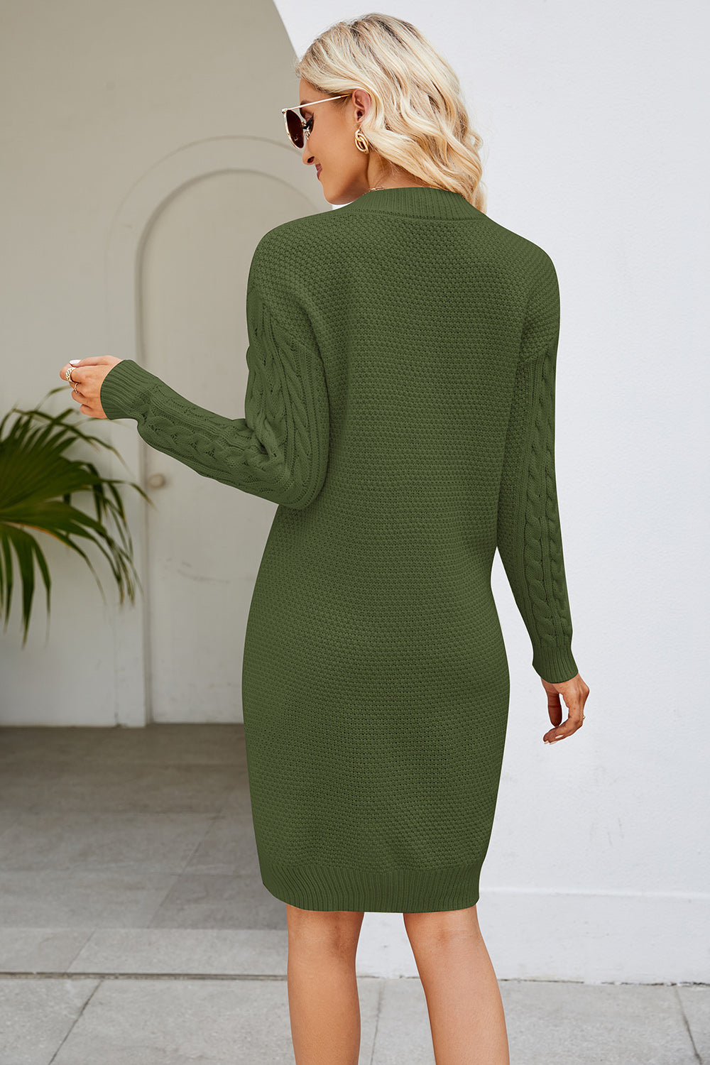 Cable-Knit Long Sleeve Sweater Dress - The Boutie Shop