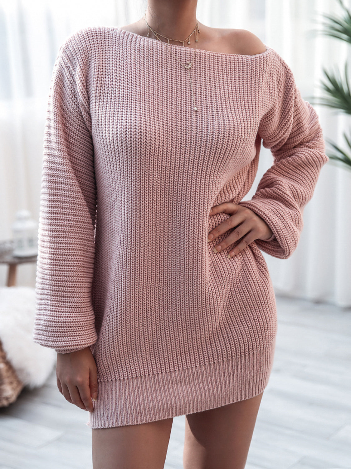 Rib-Knit Mini Sweater Dress - The Boutie Shop