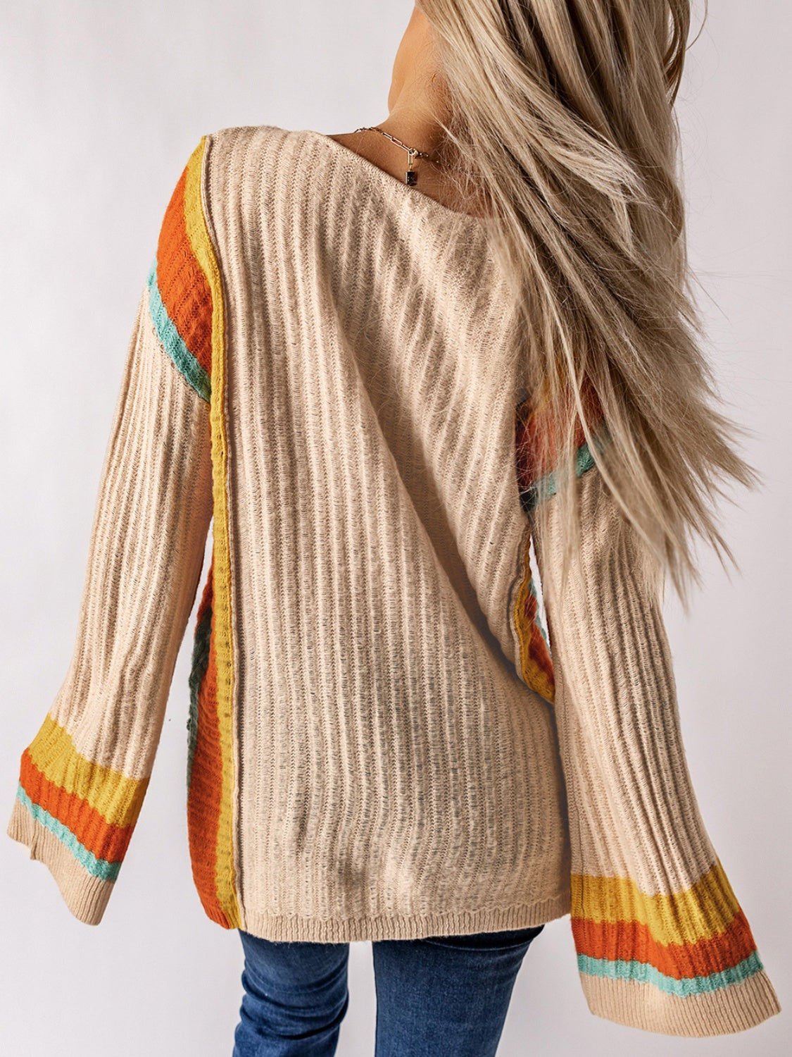 Striped Round Neck Long Sleeve Sweater - The Boutie Shop