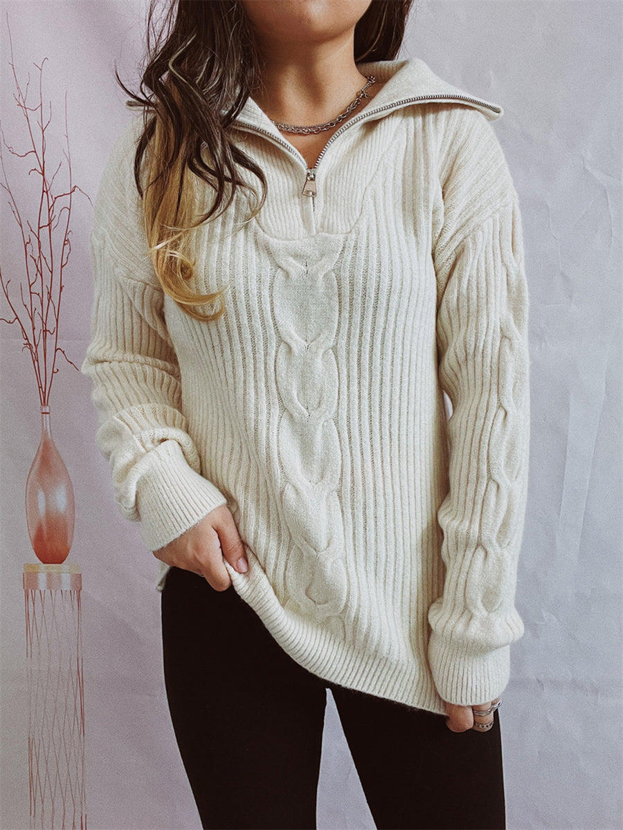 Ribbed Half Zip Long Sleeve Sweater - The Boutie Shop