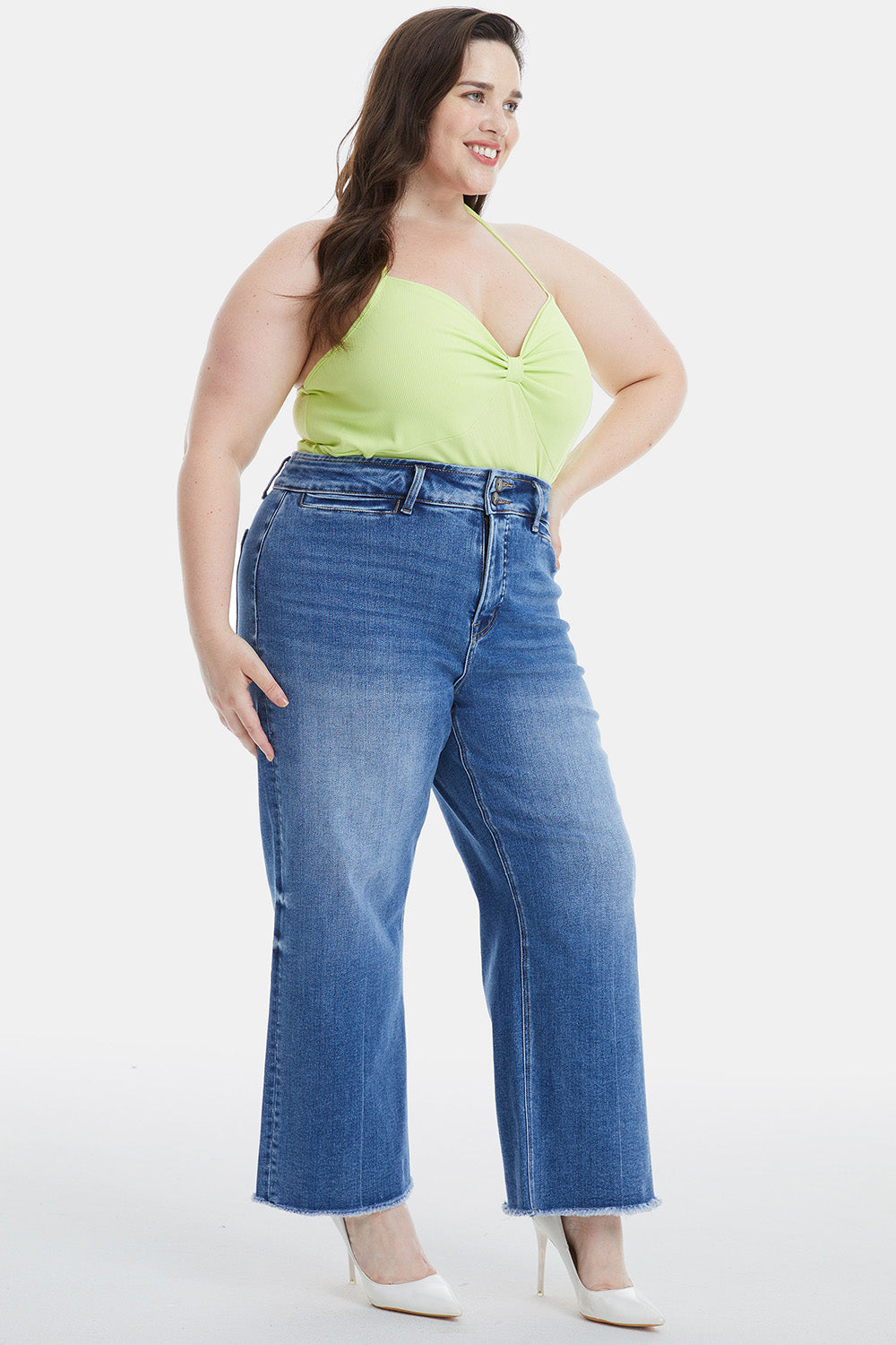 BAYEAS Full Size Raw Hem High Waist Wide Leg Jeans - The Boutie Shop