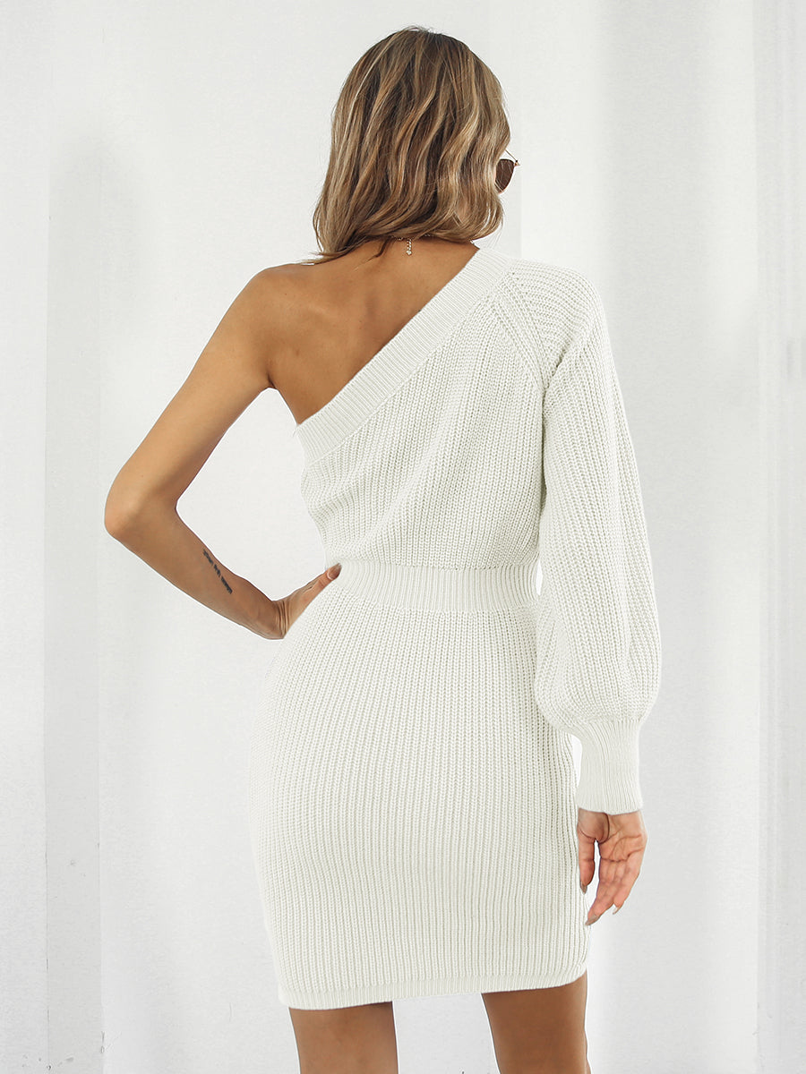 One-Shoulder Mini Sweater Dress - The Boutie Shop