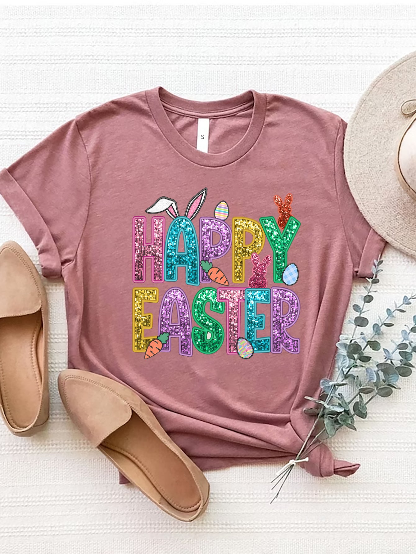 HAPPY EASTER Round Neck Short Sleeve T-Shirt - The Boutie Shop