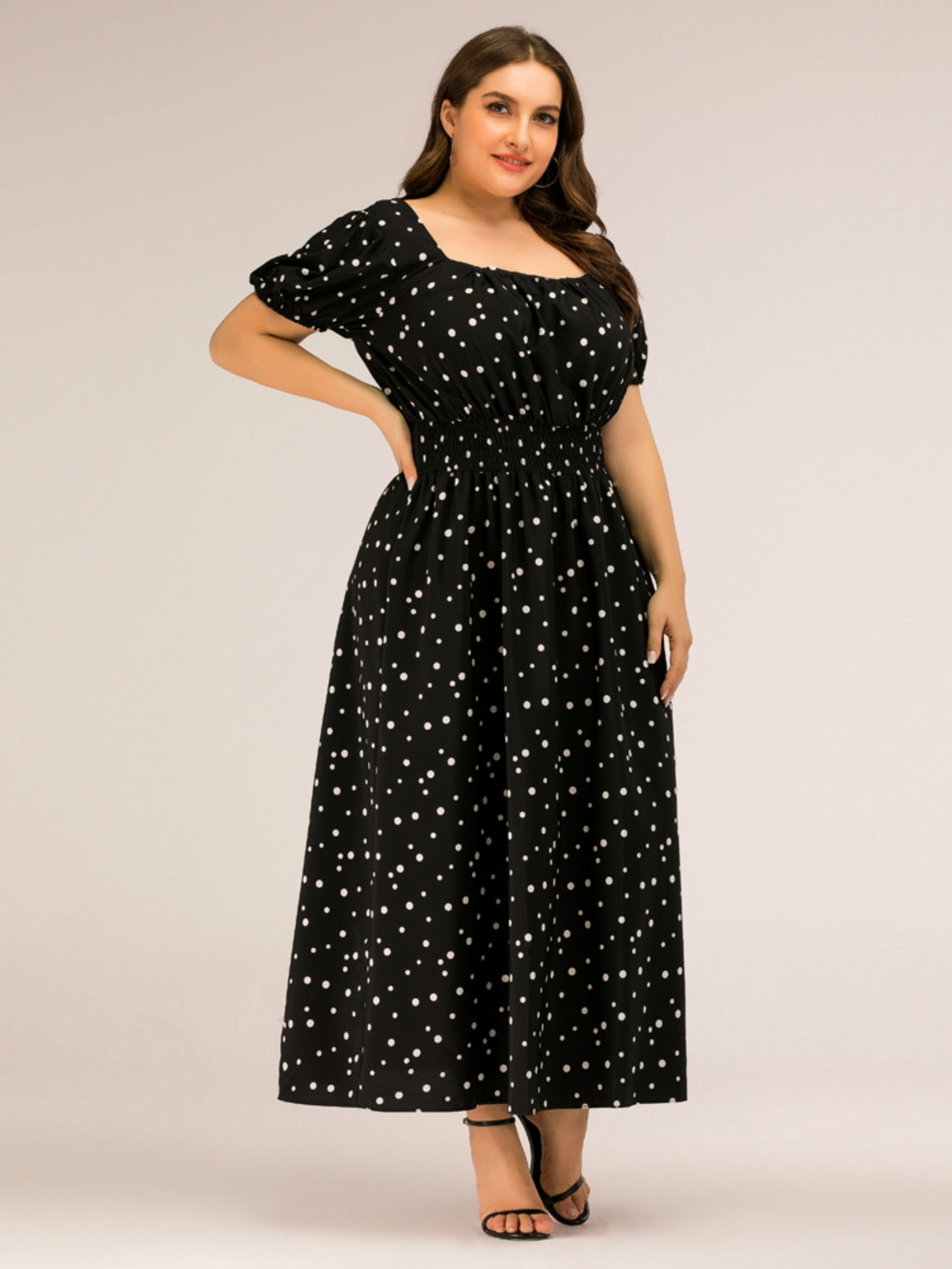 Plus Size Polka Dot Square Neck Dress - The Boutie Shop