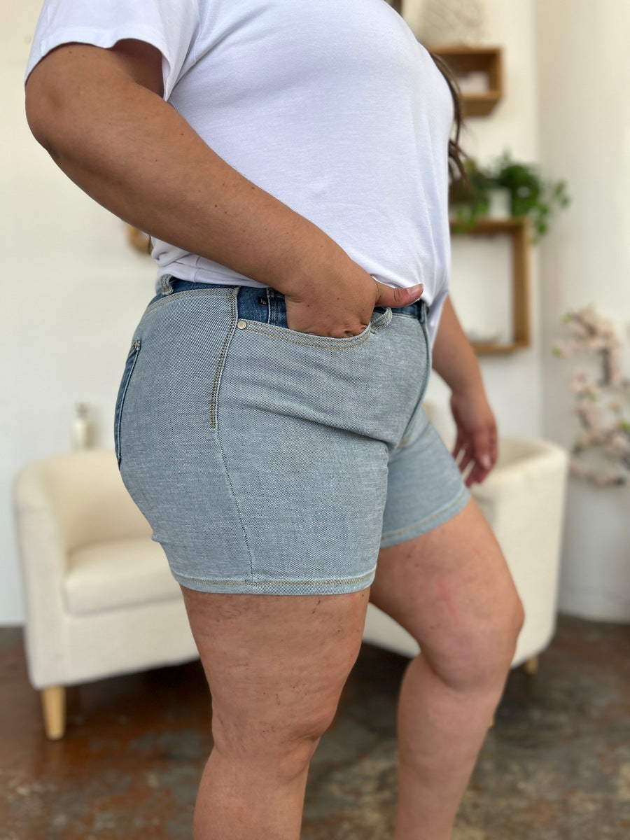 Judy Blue Full Size Color Block Denim Shorts - The Boutie Shop