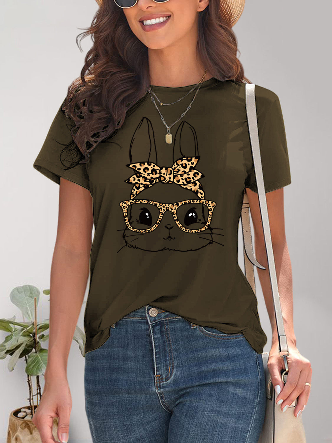 Rabbit Graphic Round Neck Short Sleeve T-Shirt - The Boutie Shop