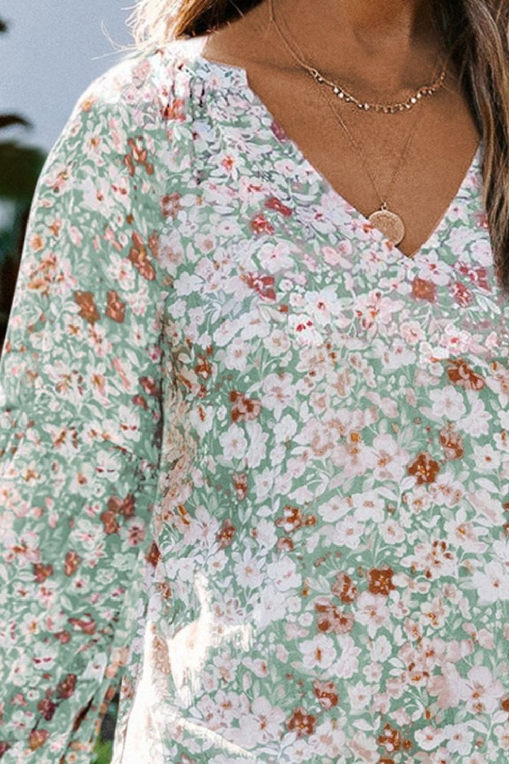 Floral Notched Balloon Sleeve Blouse - The Boutie Shop