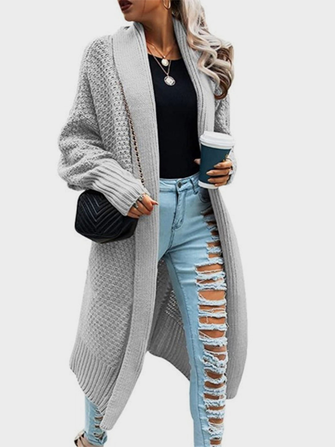 Open Front Long Sleeve Cardigan - The Boutie Shop