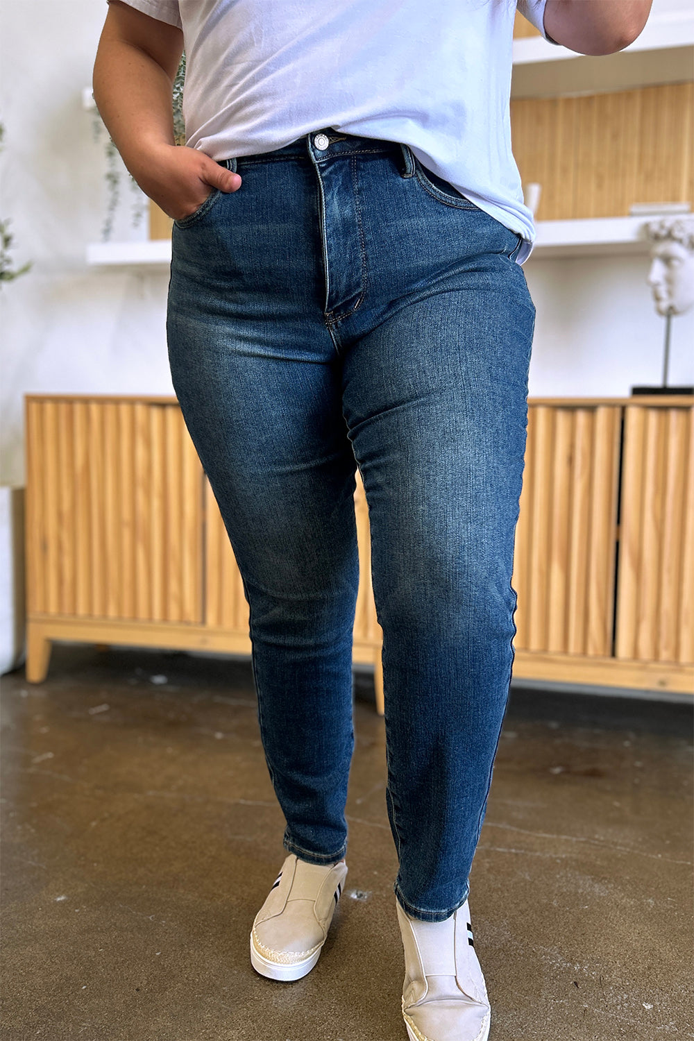 Judy Blue Full Size Tummy Control High Waist Slim Jeans - The Boutie Shop