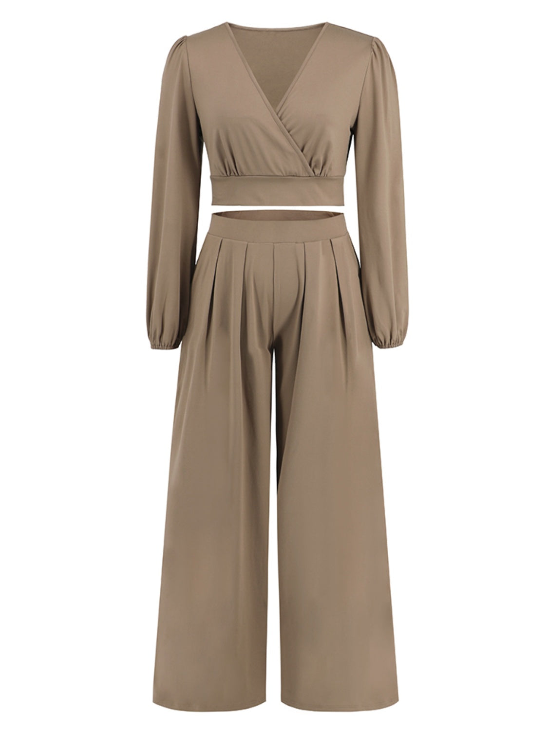 Surplice Top and Wide Leg Pants Set - The Boutie Shop