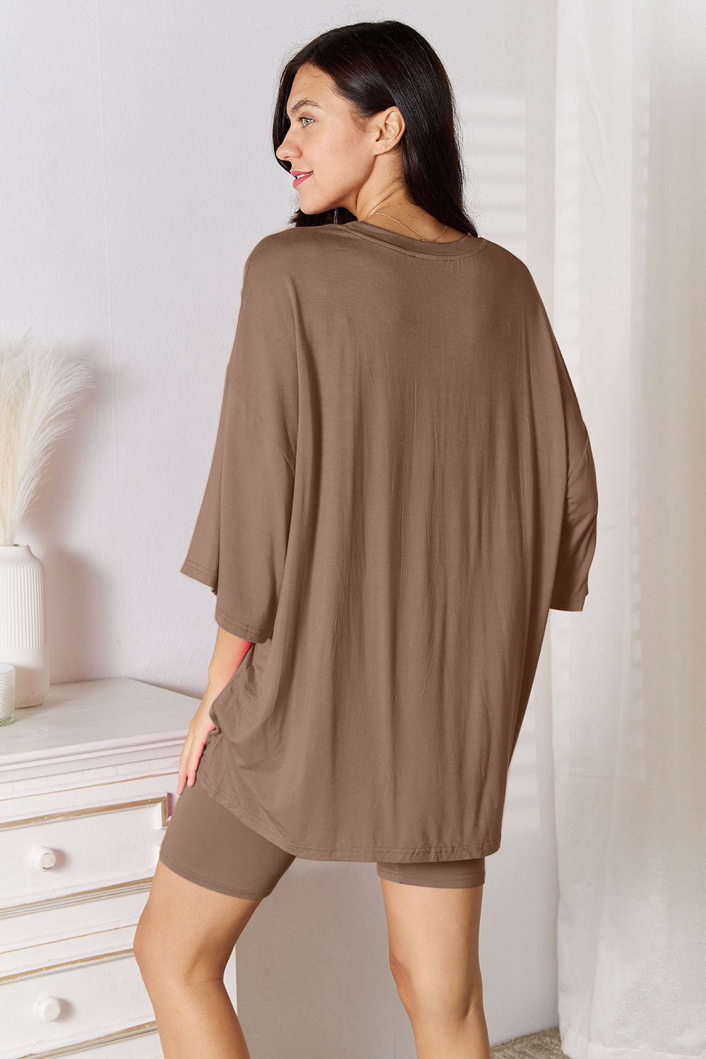 Basic Bae Full Size Soft Rayon Three-Quarter Sleeve Top and Shorts Set - The Boutie Shop