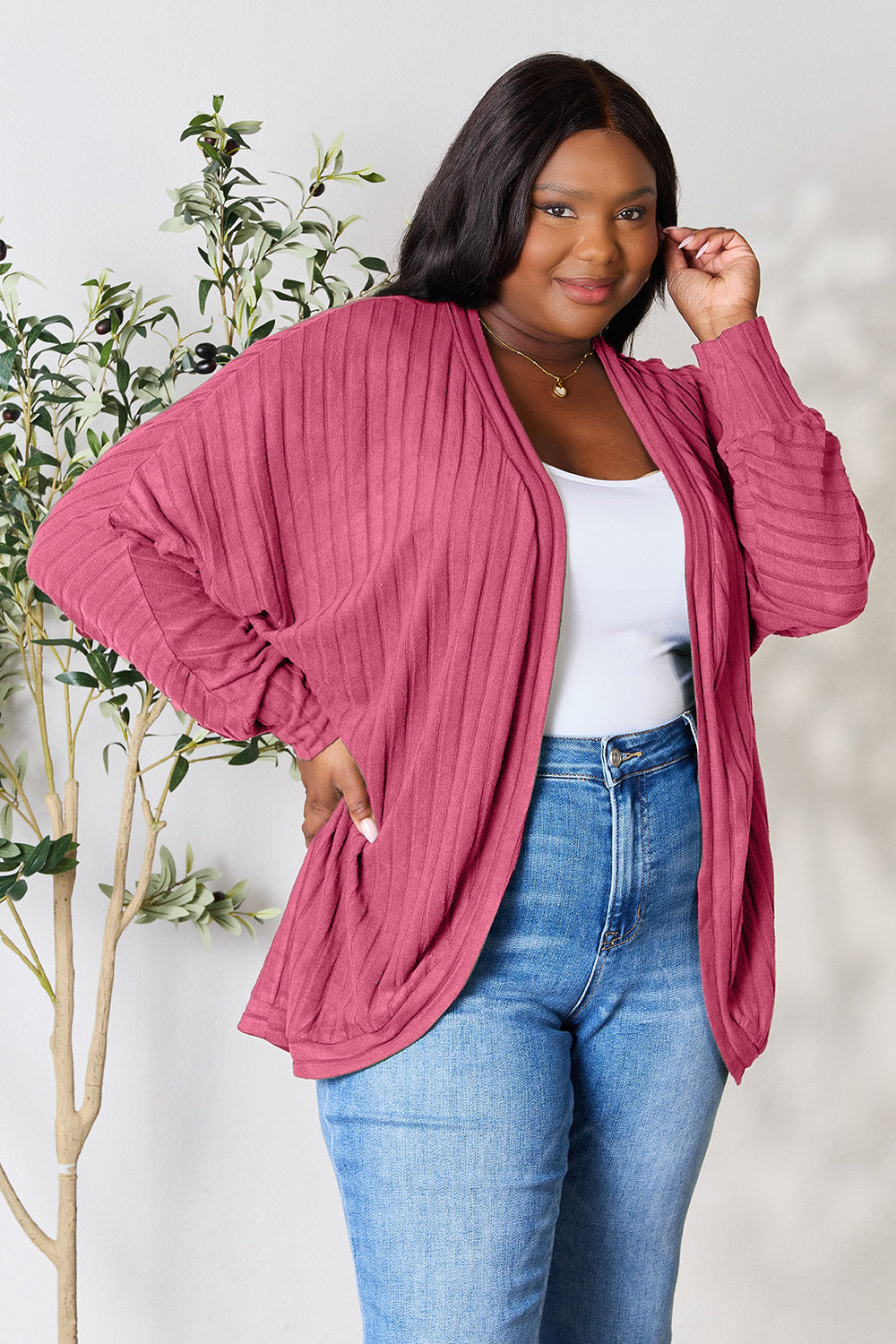 Basic Bae Full Size Ribbed Cocoon Cardigan - The Boutie Shop