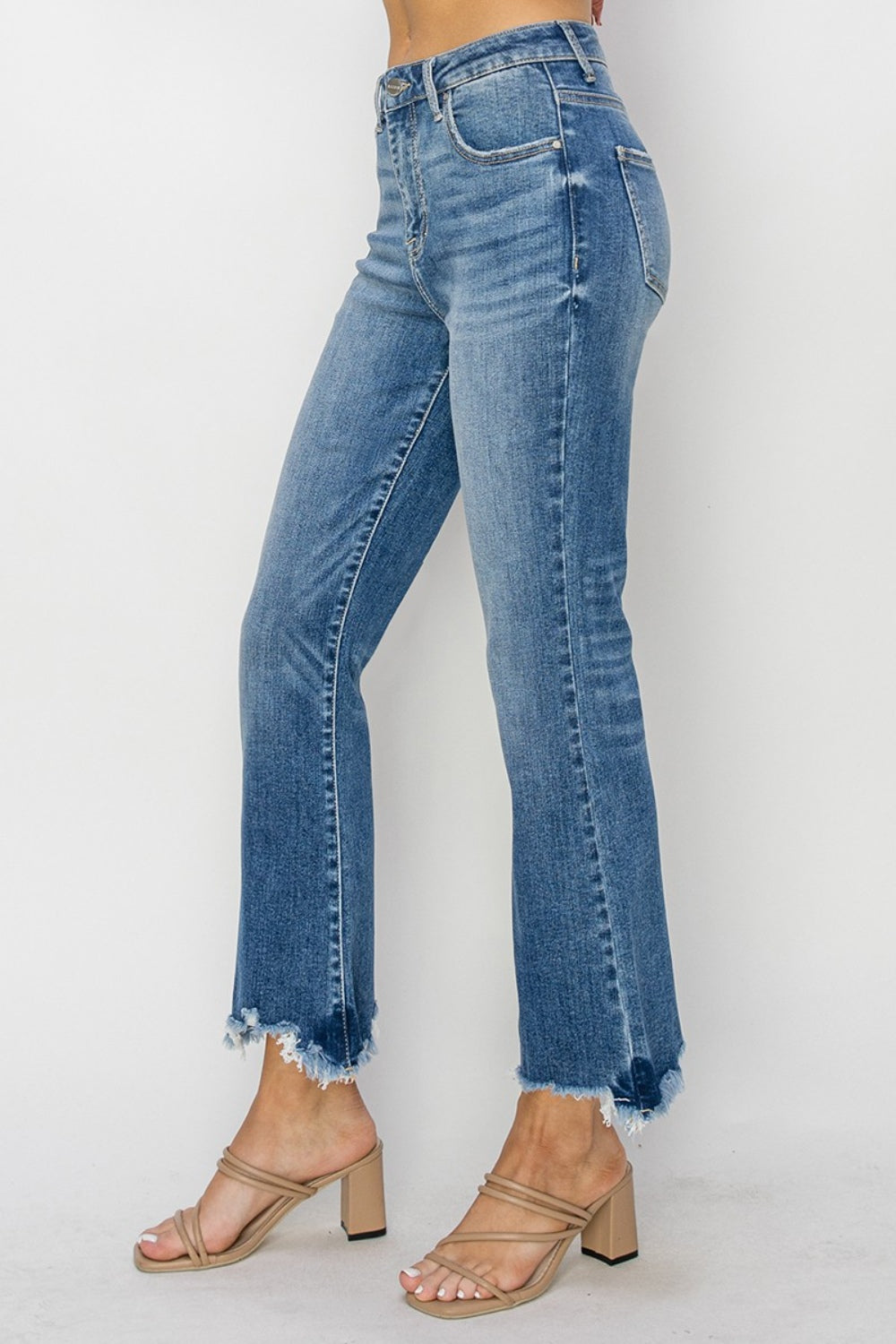 RISEN High Waist Raw Hem Flare Jeans - The Boutie Shop