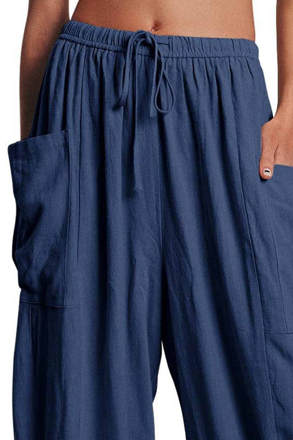 Full Size Pocketed Drawstring Wide Leg Pants - The Boutie Shop