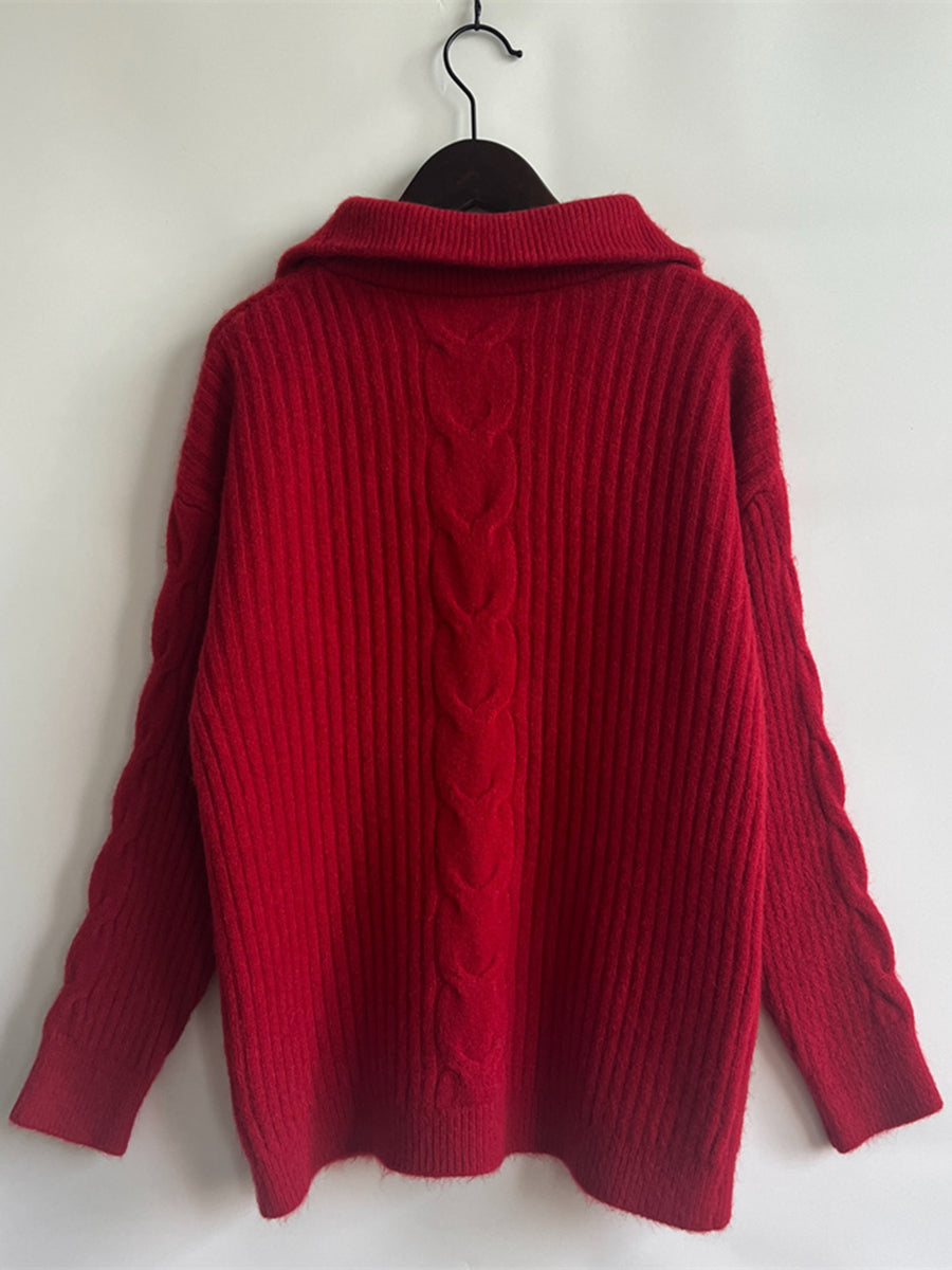 Ribbed Half Zip Long Sleeve Sweater - The Boutie Shop