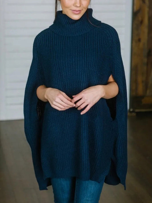 Turtleneck Slit Sweater - The Boutie Shop