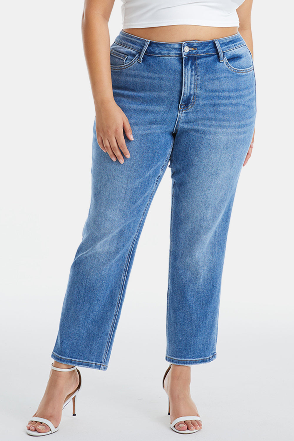 BAYEAS Full Size High Waist Raw Hem Straight Jeans - The Boutie Shop