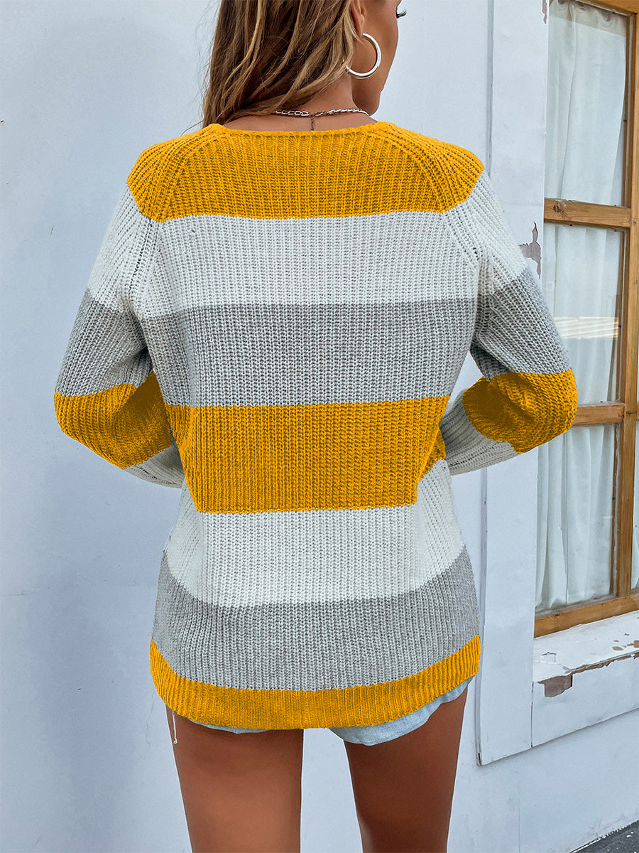 Color Block Rib-Knit Sweater - The Boutie Shop