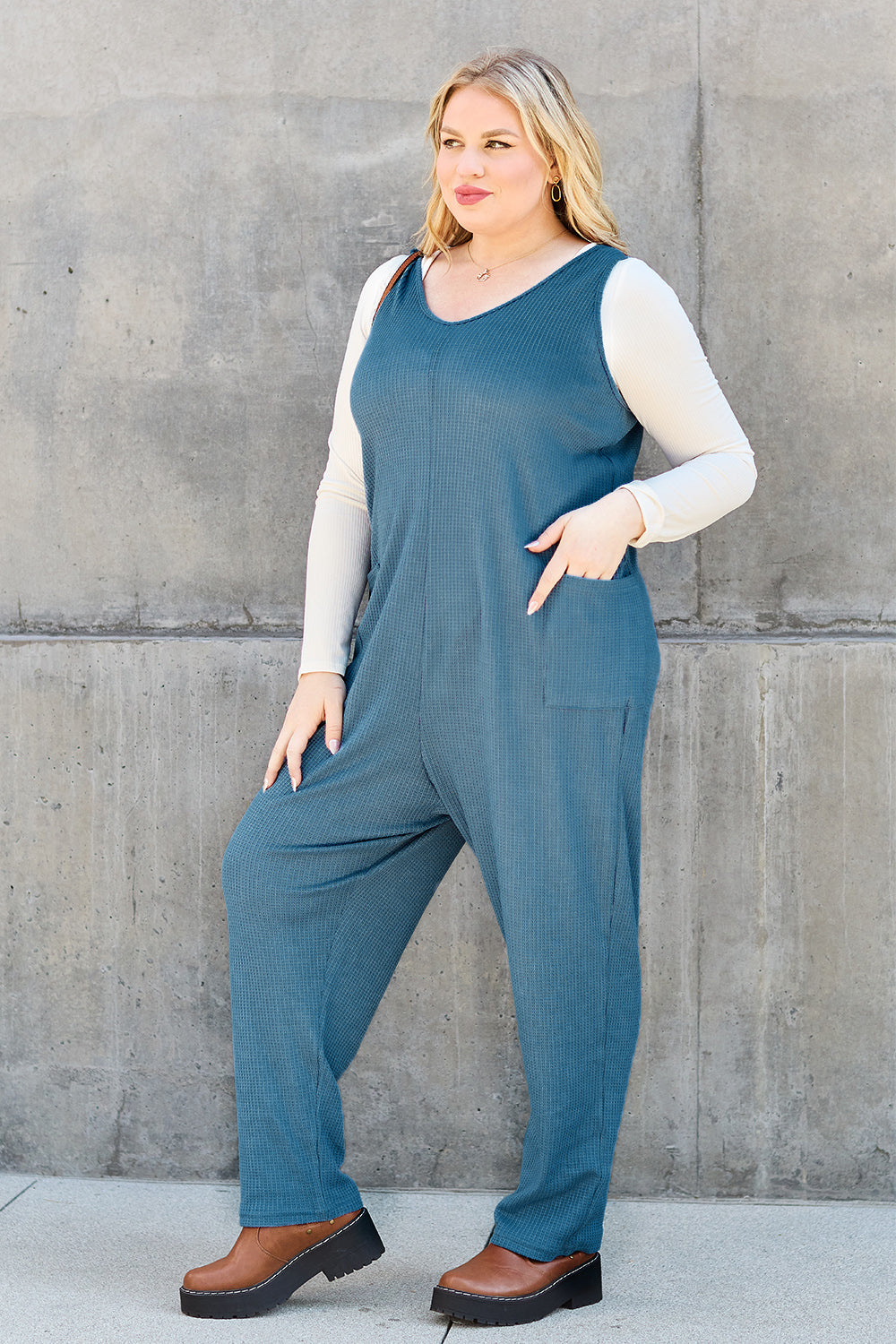 Double Take Full Size Sleeveless Straight Jumpsuit - The Boutie Shop