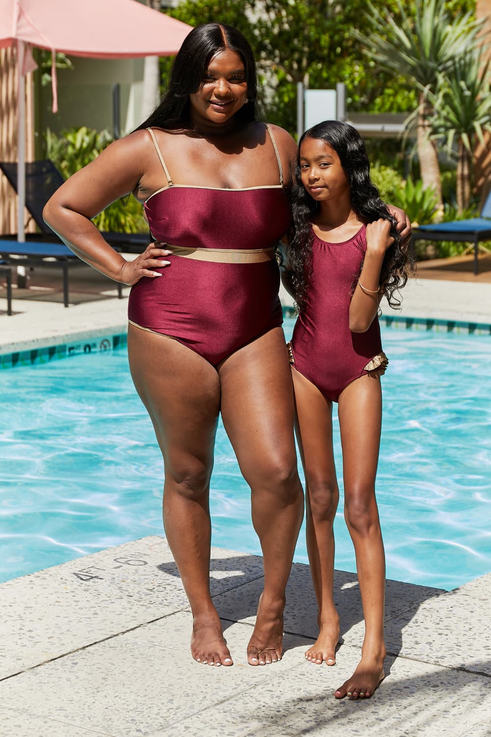 Marina West Swim Wave Break Contrast Trim One-Piece in Wine - The Boutie Shop