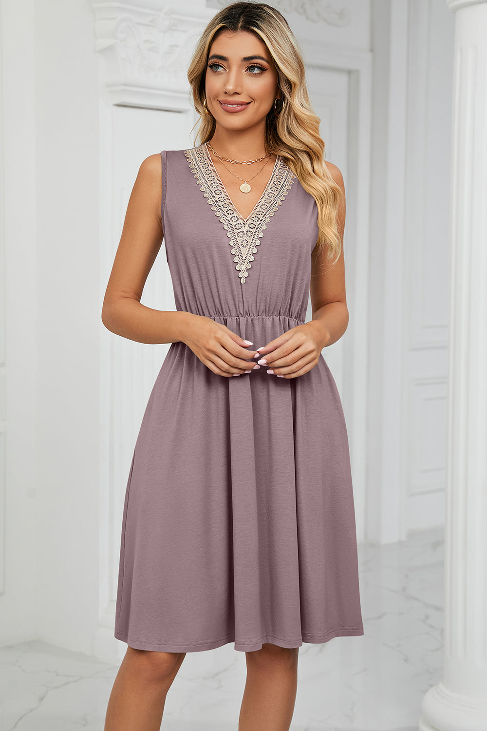 Pocketed V-Neck Wide Strap Dress - The Boutie Shop