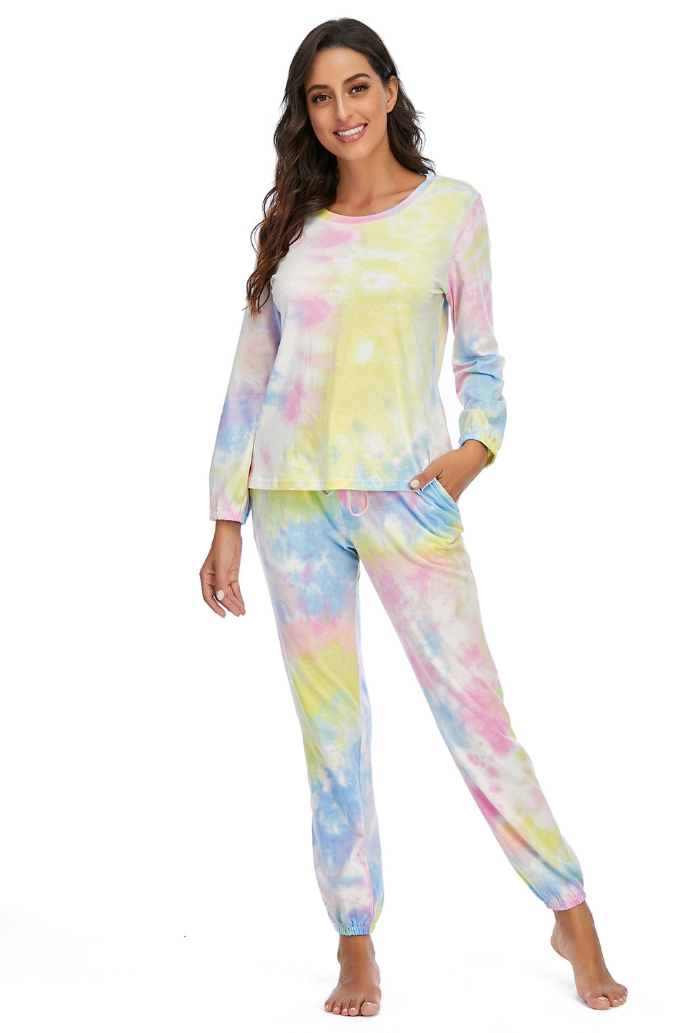 Tie-Dye Top and Drawstring Pants Lounge Set - The Boutie Shop