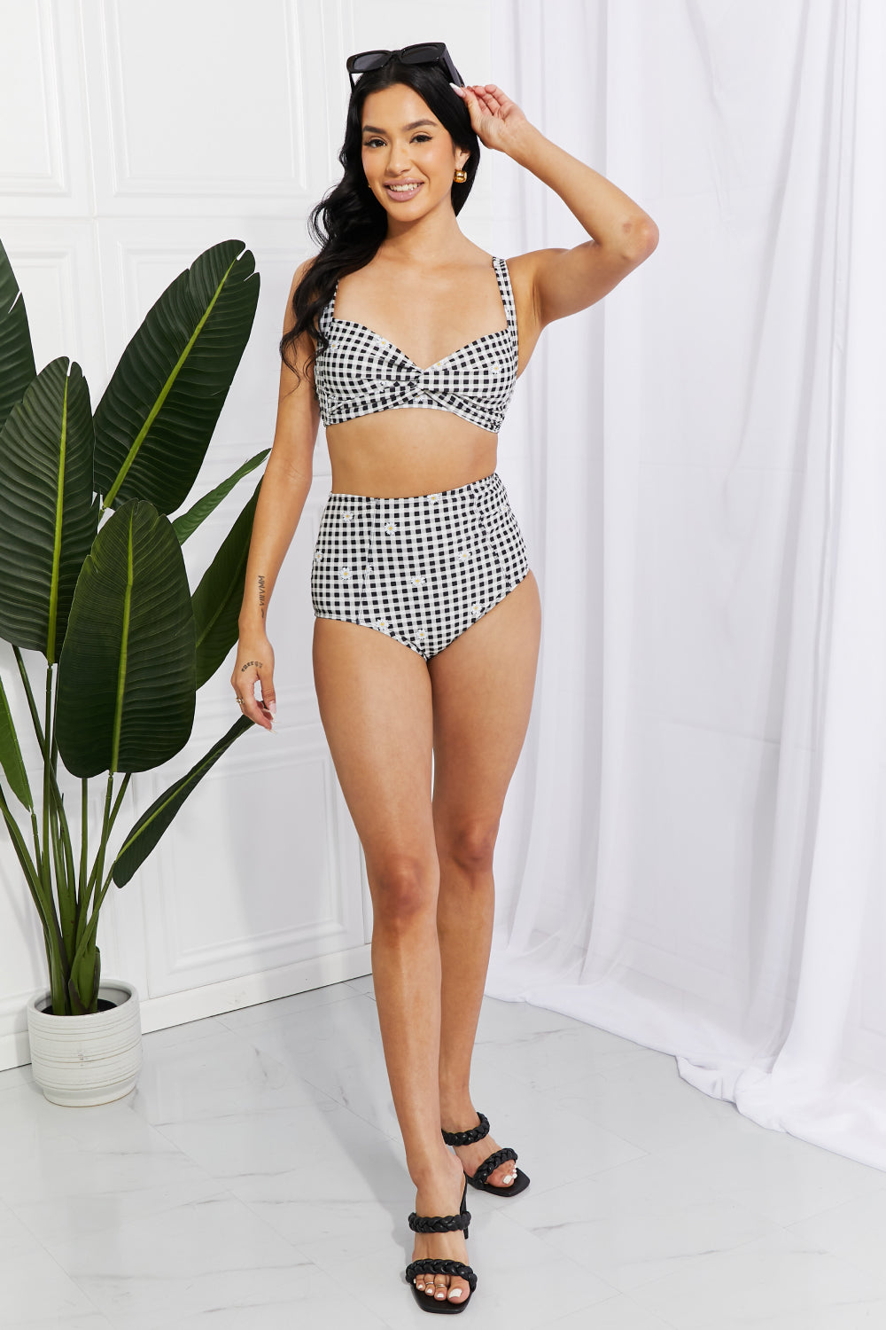 Marina West Swim Take A Dip Twist High-Rise Bikini in Black - The Boutie Shop