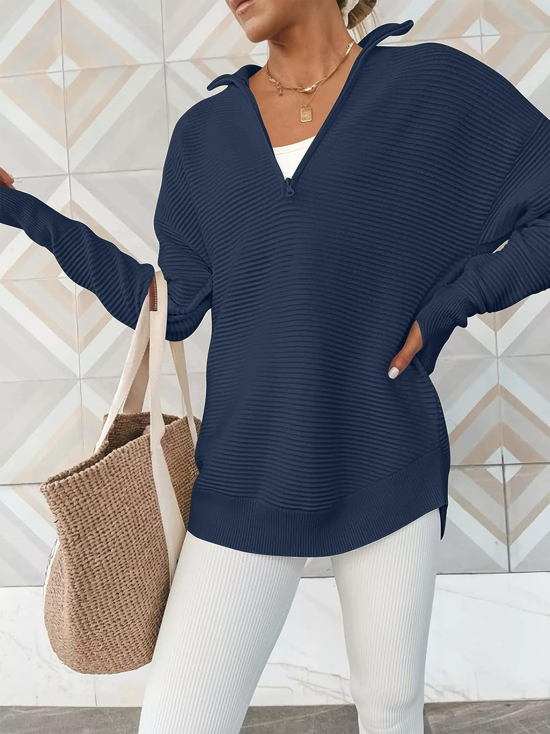 Half Zip Long Sleeve Knit Top - The Boutie Shop