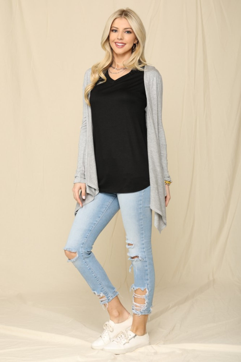 Celeste Full Size Open Front Knit Cardigan - The Boutie Shop