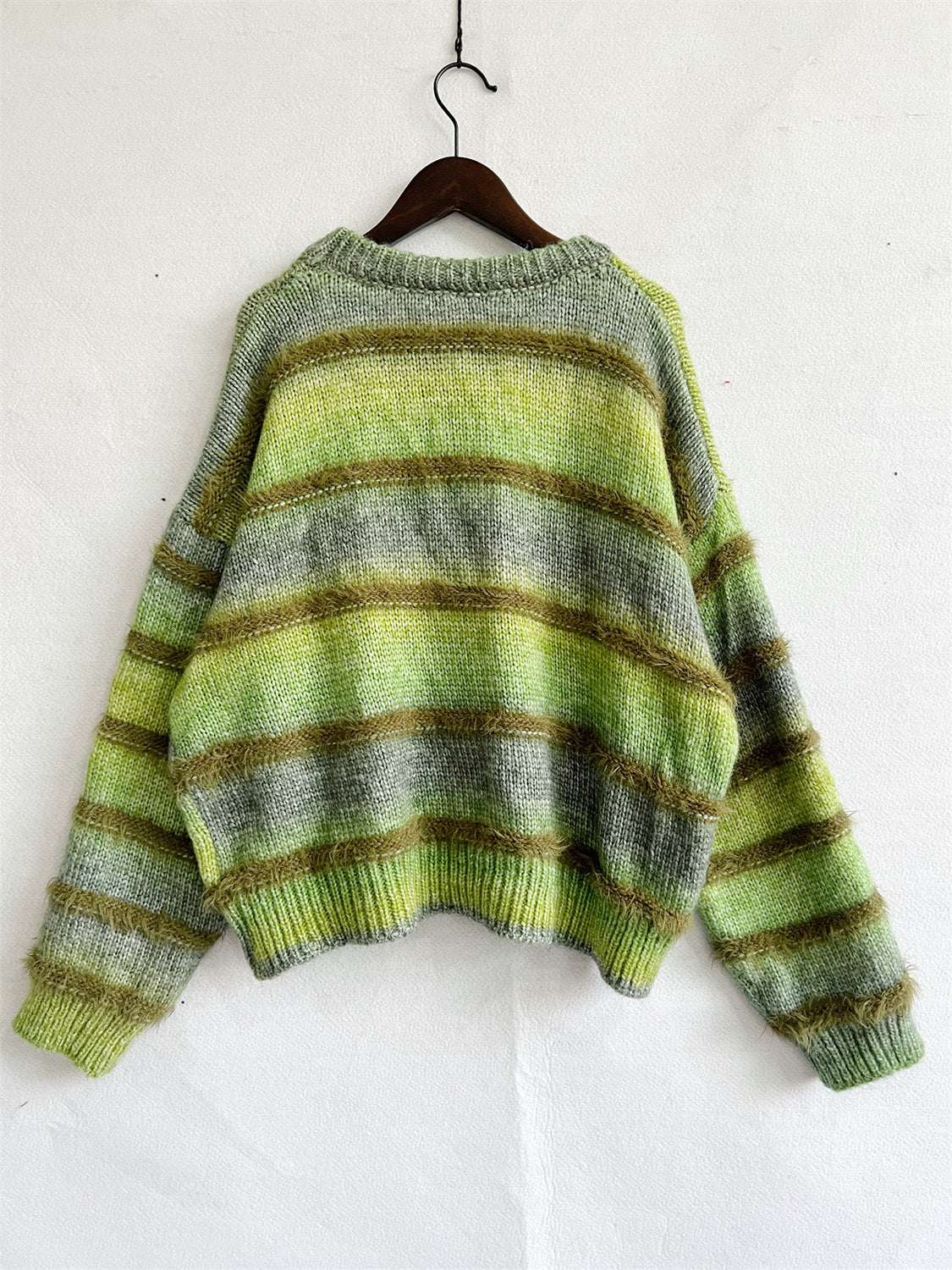 Striped Round Neck Long Sleeve Sweater - The Boutie Shop