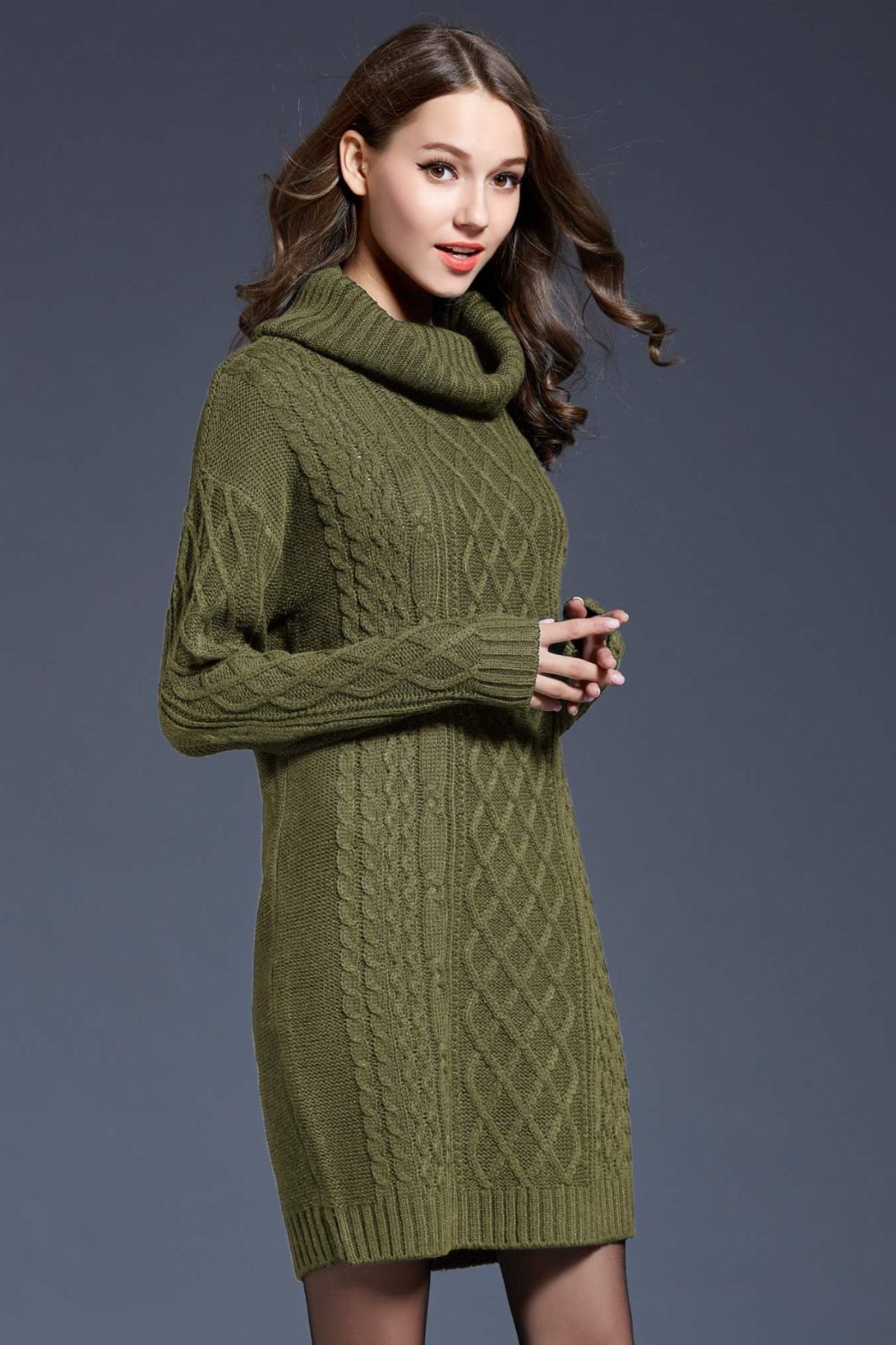 Woven Right Full Size Mixed Knit Cowl Neck Dropped Shoulder Sweater Dress - The Boutie Shop