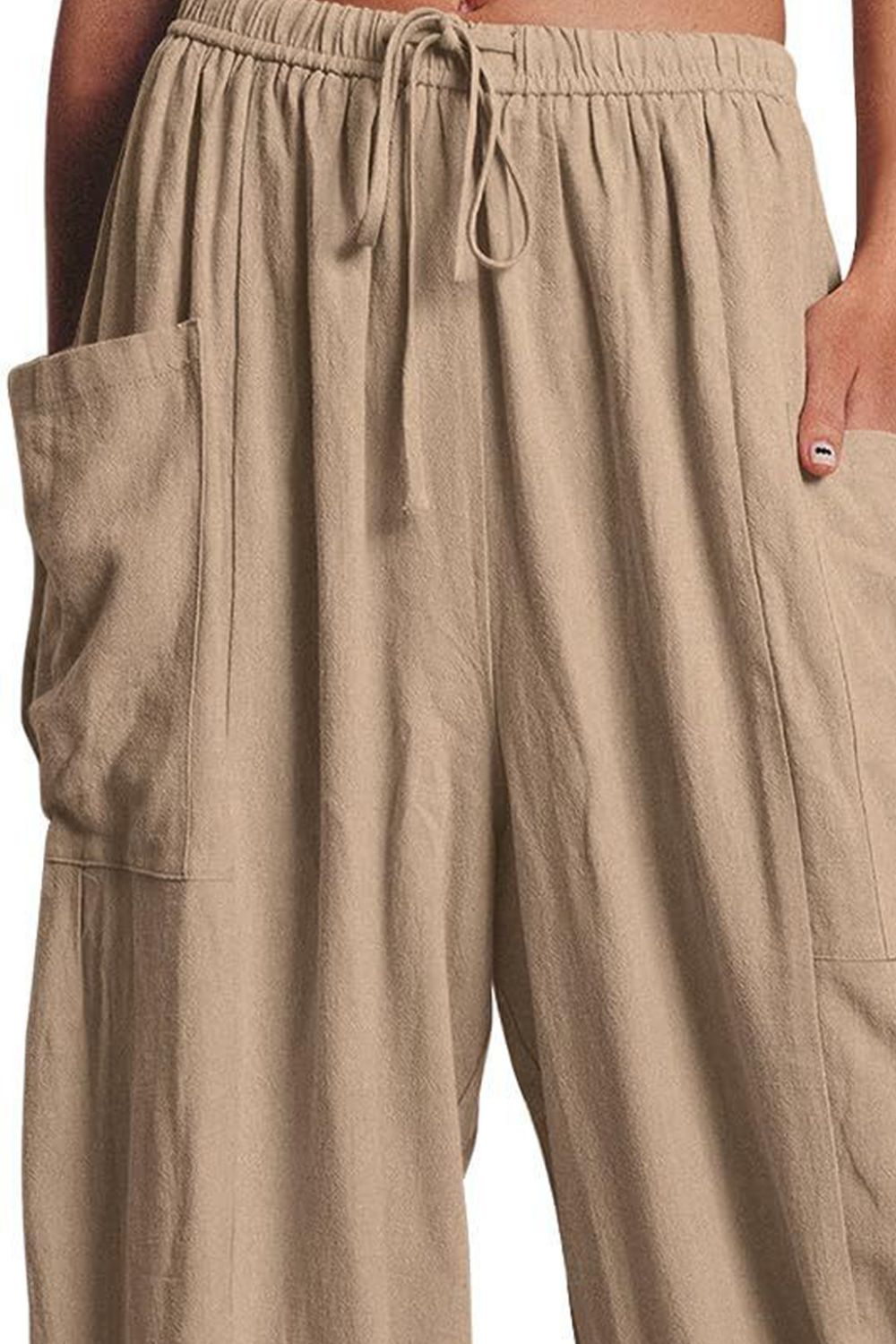 Full Size Pocketed Drawstring Wide Leg Pants - The Boutie Shop