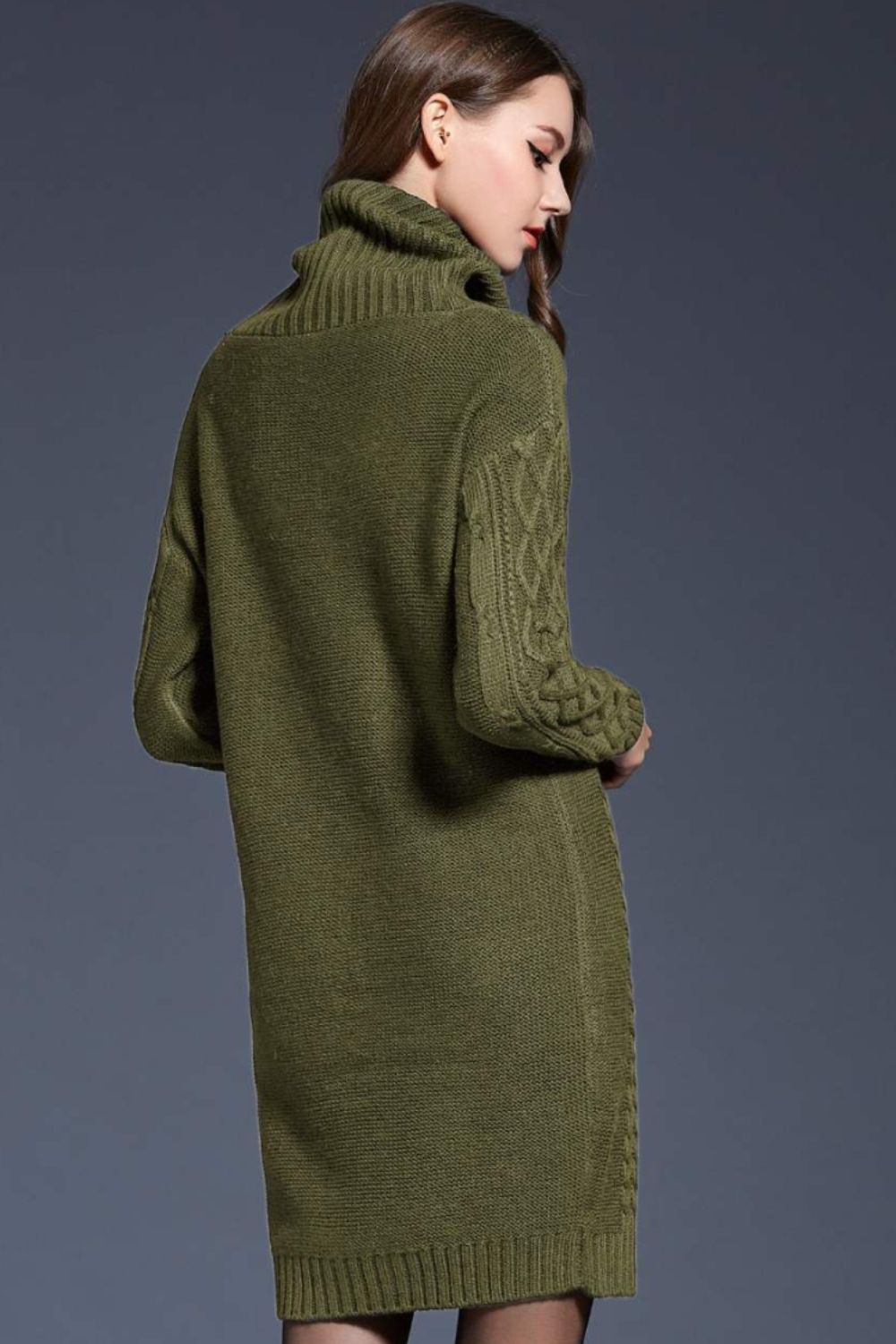 Woven Right Full Size Mixed Knit Cowl Neck Dropped Shoulder Sweater Dress - The Boutie Shop