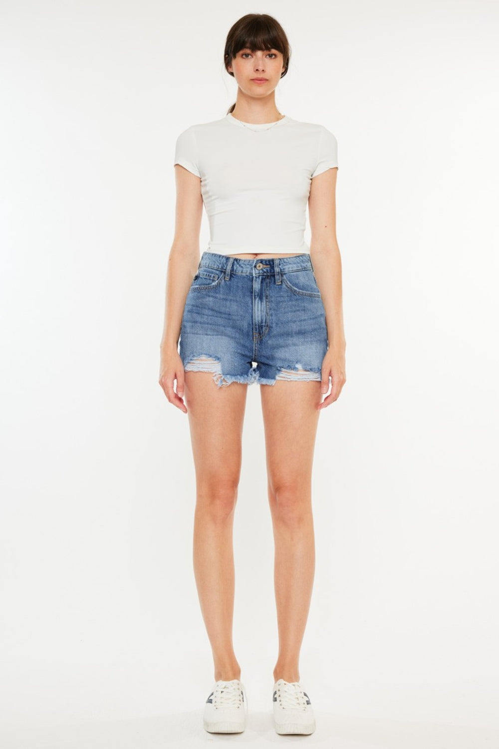 Kancan Distressed Raw Hem High Waist Denim Shorts - The Boutie Shop