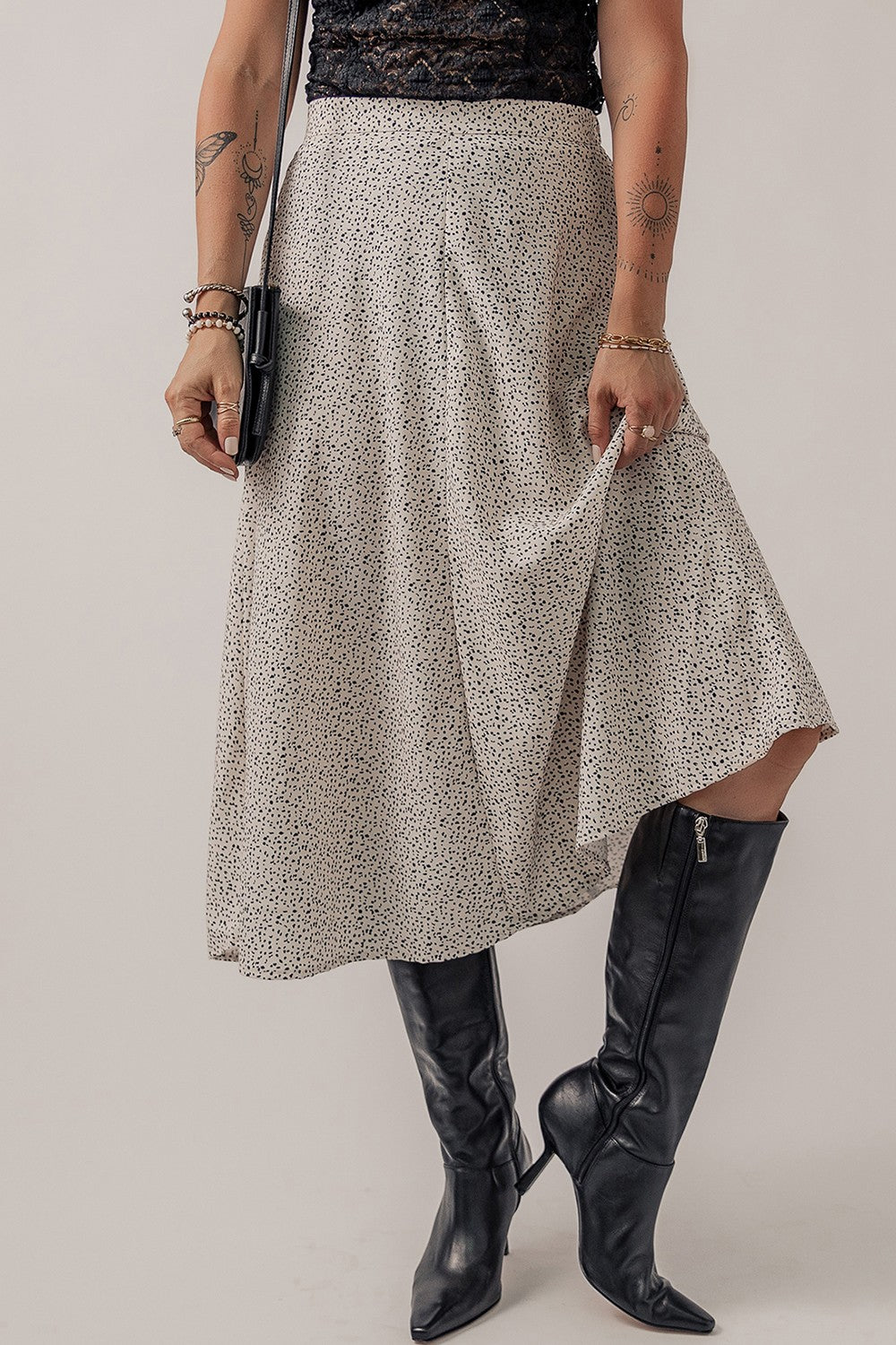 Speckle High Waist Midi Skirt - The Boutie Shop