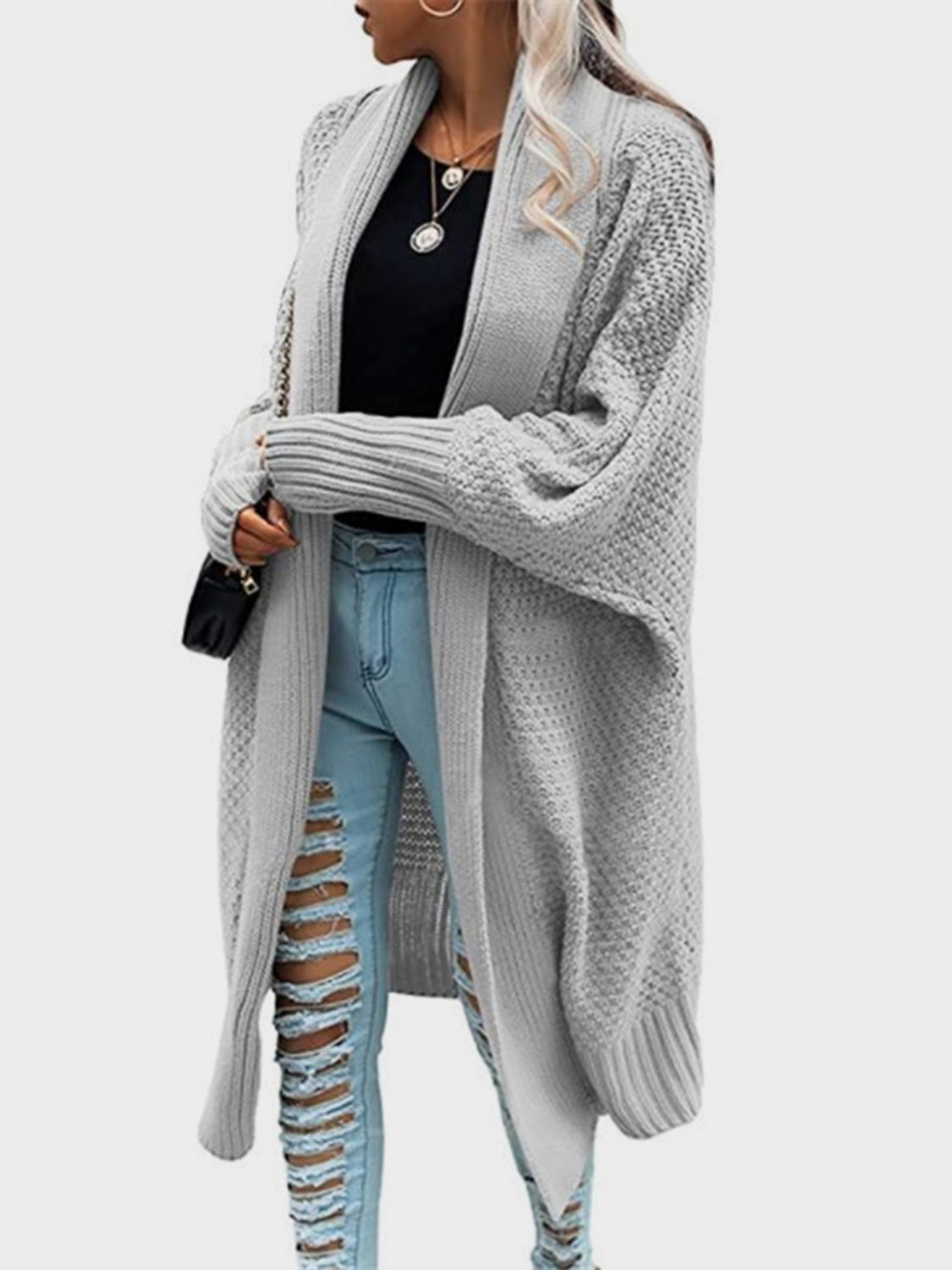 Open Front Long Sleeve Cardigan - The Boutie Shop