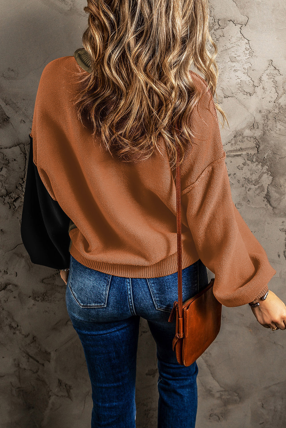 Contrast Round Neck Dropped Shoulder Sweater - The Boutie Shop