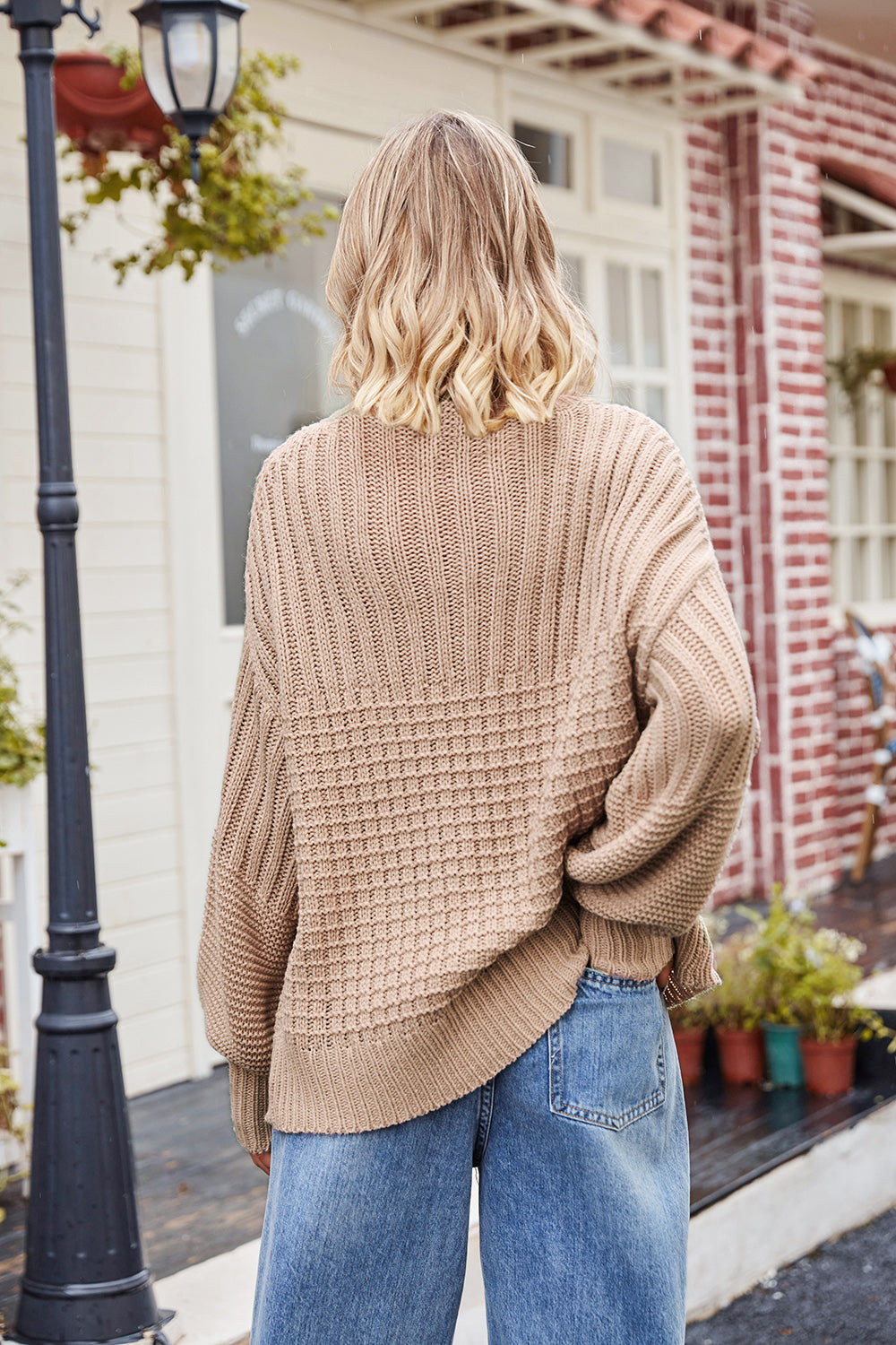 Ribbed Drop Shoulder Lantern Sleeve Sweater - The Boutie Shop