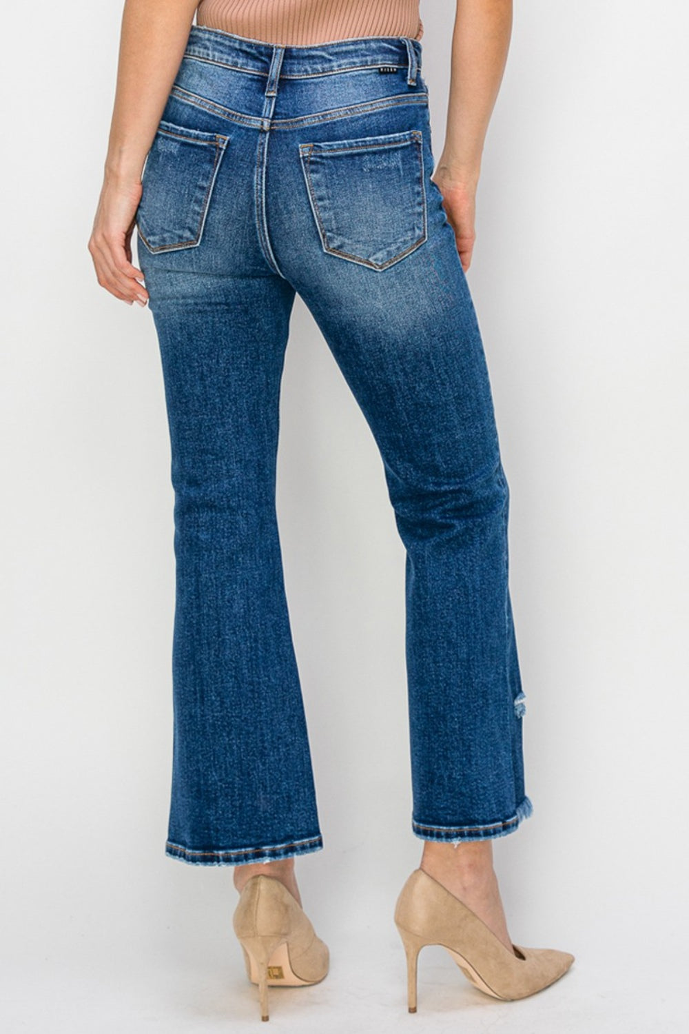 RISEN High Waist Raw Hem Flare Jeans - The Boutie Shop