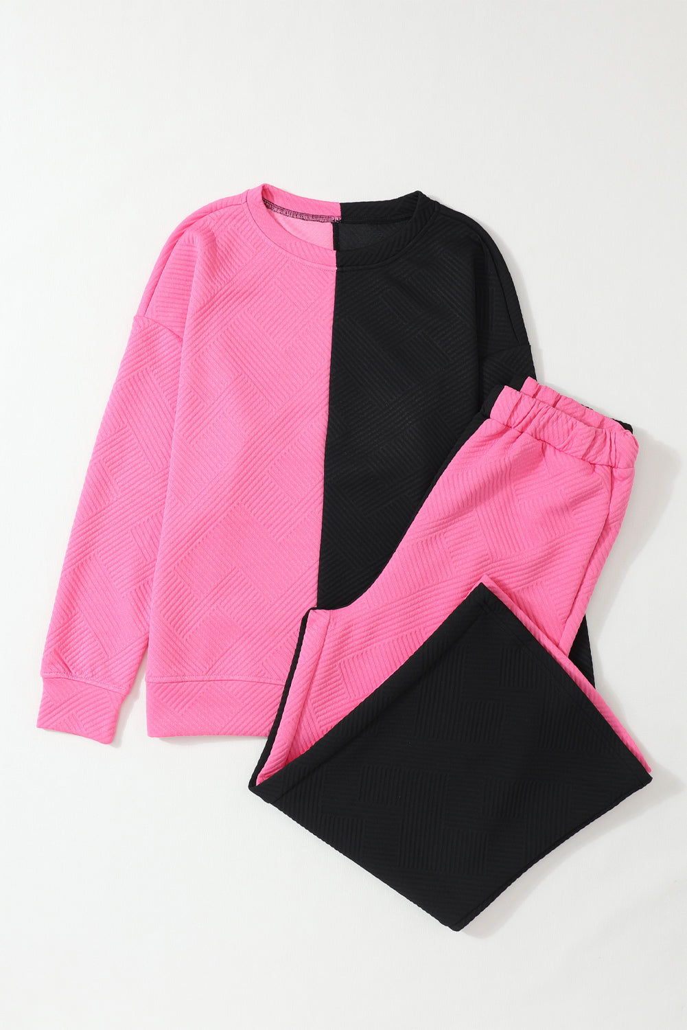 Color Block Round Neck Sweatshirt and Pants Set - The Boutie Shop