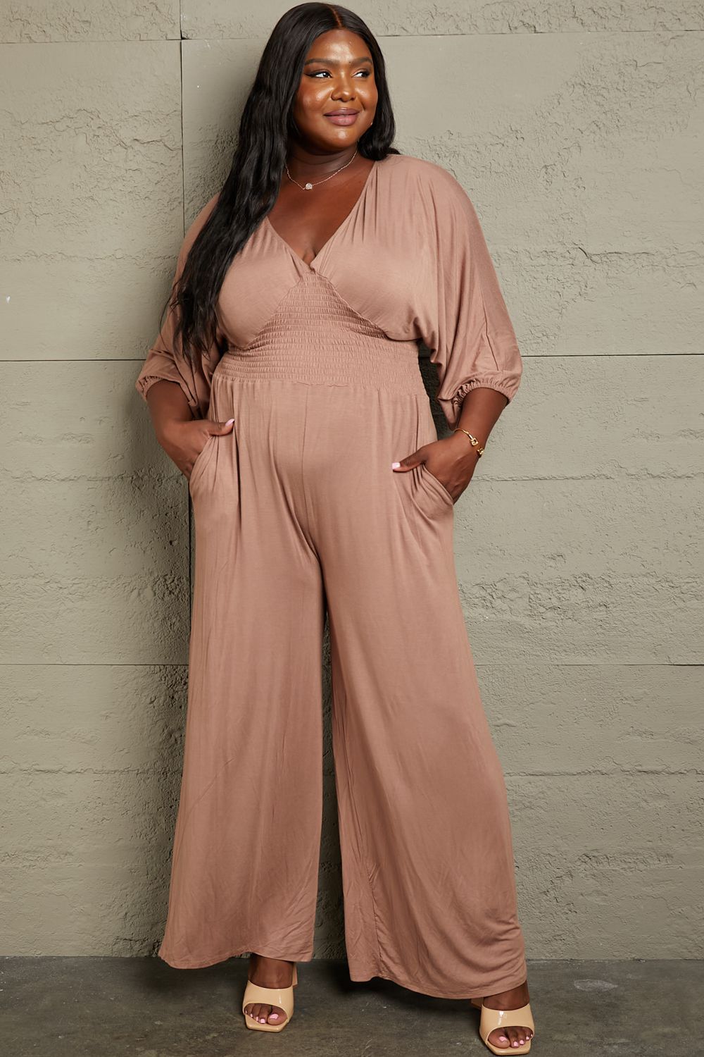 Culture Code Full Size Smocking Waist Jumpsuit - The Boutie Shop