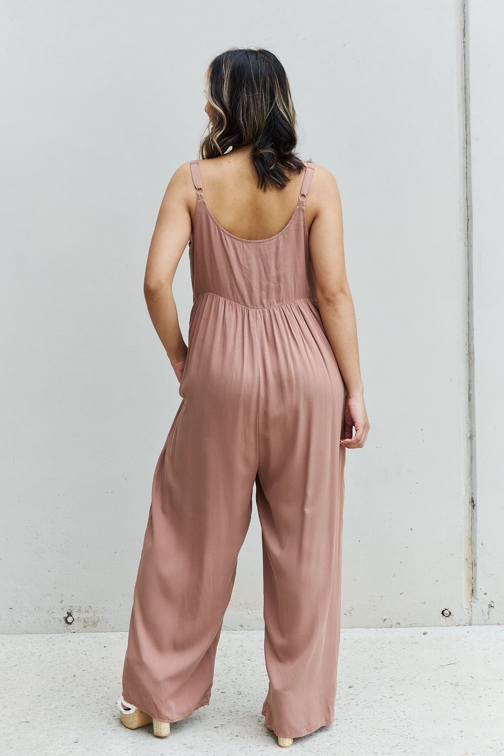 HEYSON All Day Full Size Wide Leg Button Down Jumpsuit in Mocha - The Boutie Shop