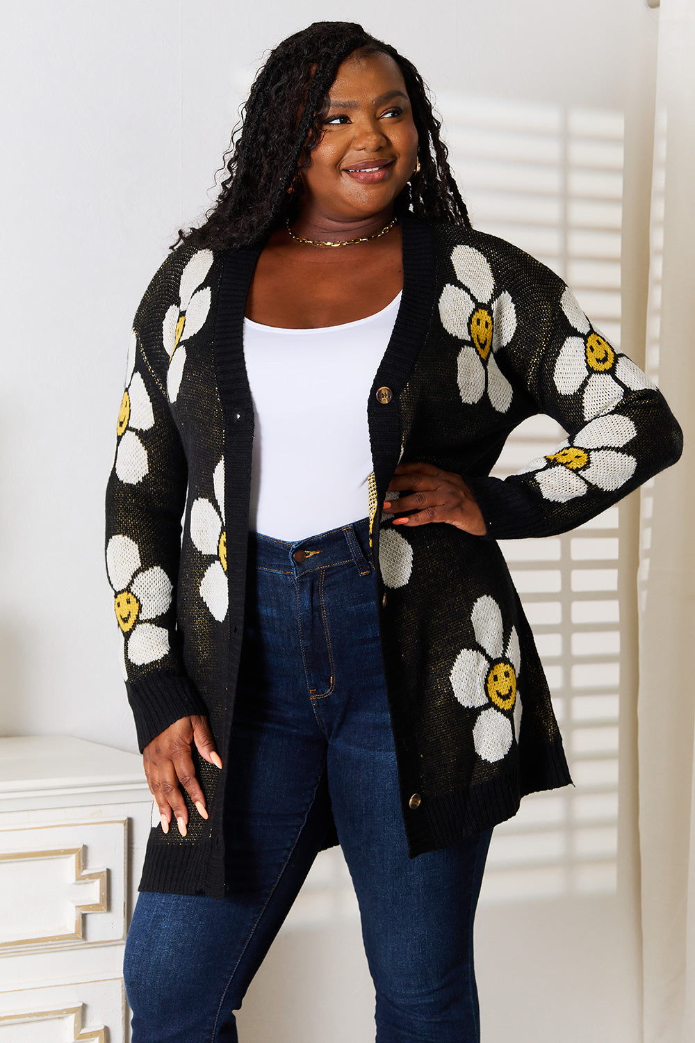 Perfee Floral Button Down Longline Cardigan - The Boutie Shop