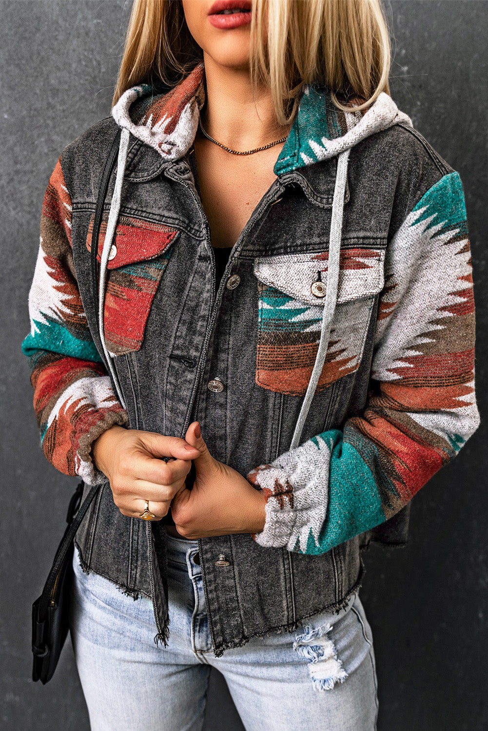 Drawstring Hooded Pocketed Denim Jacket - The Boutie Shop