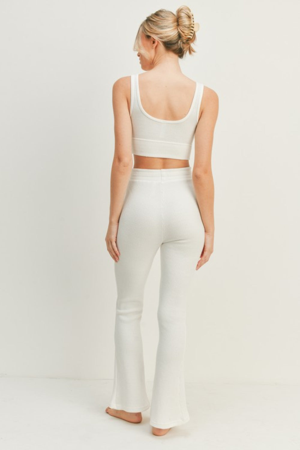 Kimberly C Waffle Tank and High Waist Flare Pants Set - The Boutie Shop