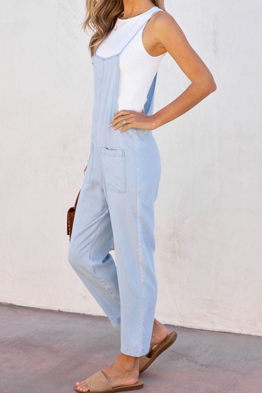 Spaghetti Strap Denim Overalls with Pockets - The Boutie Shop