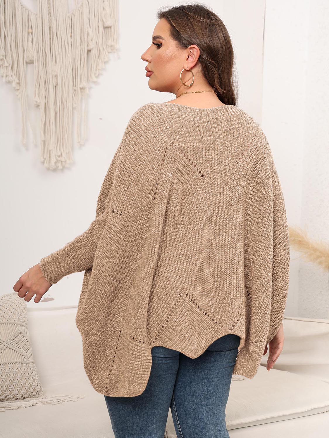 Plus Size Round Neck Batwing Sleeve Sweater - The Boutie Shop